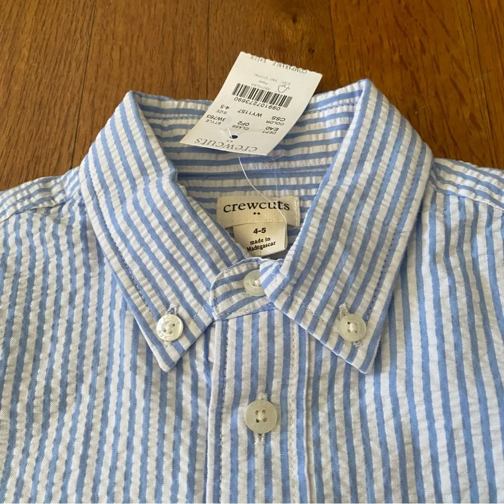 Crewcuts Blue Shorts and Seersucker Striped Shirt Matching Set - Picture 3 of 9